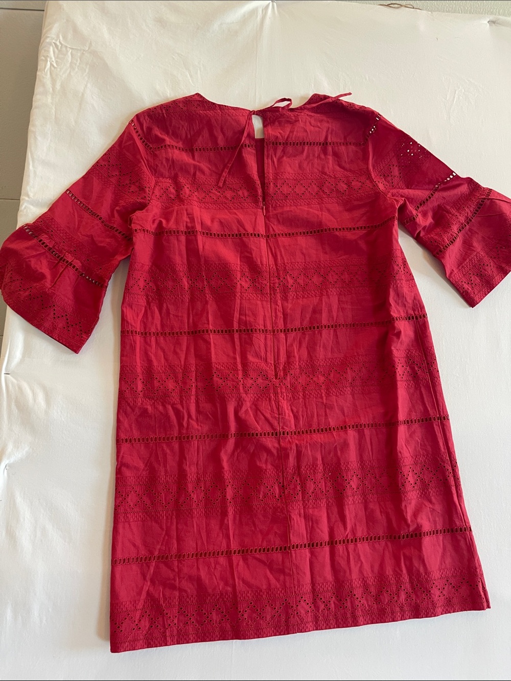LOFT Crimson Eyelet Midi Shift Dress - Picture 3 of 5